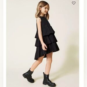 TWINSET Poplin dress with flounces black Girls sz 12
